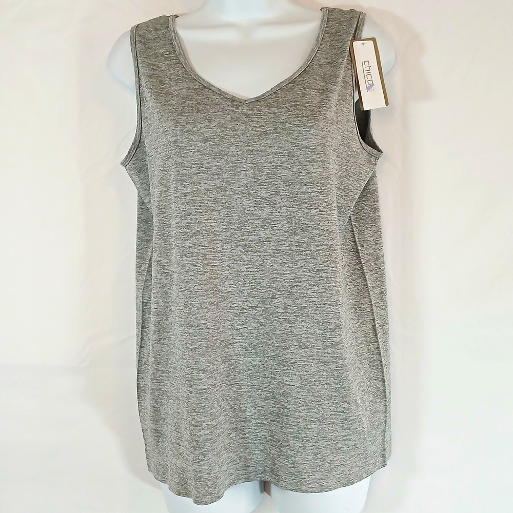 Chico's Tank Top Heather Gray V Neck Sleeveless Sz 2 Casual layering Minimalist
